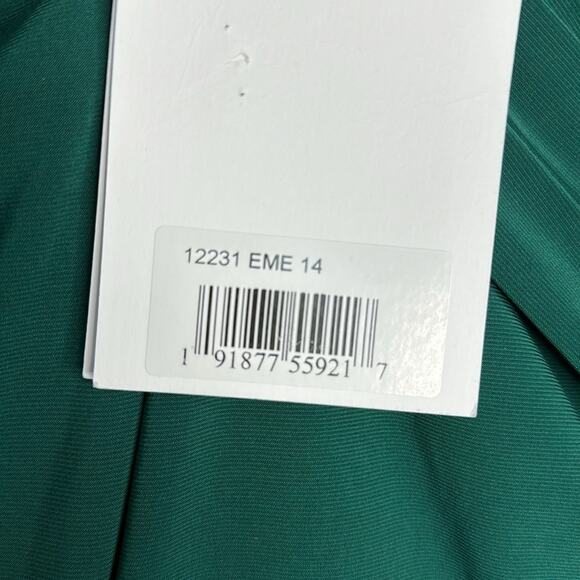 NWT MAC DUGGAL 12231 Emerald Beaded Cuff Drop Shoulder Faux Wrap Gown Women’s - Picture 8 of 12